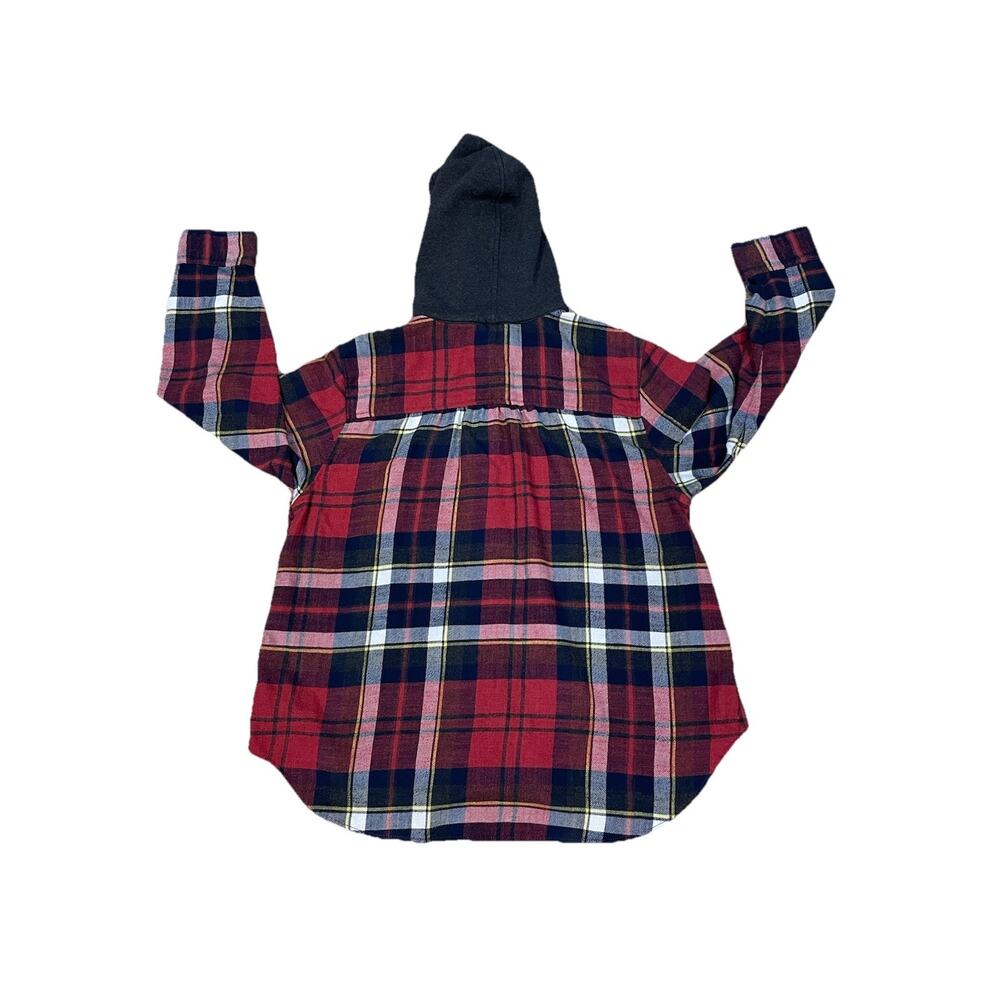 AMERICAN EAGLE Women's Red/Black Plaid Hoodie Button Down Flannel Top Sz Medium - Picture 2 of 10
